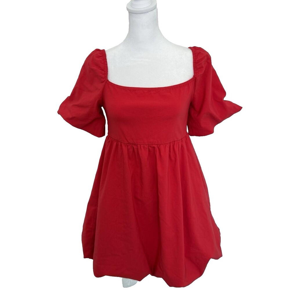 Pretty Little Things Red Mini Bubble Dress Puff Sleeves Women Size 4